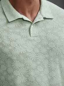 Manfinity Homme Plus Size Men's Floral Jacquard Short Sleeve Polo Shirt, Spring/Summer