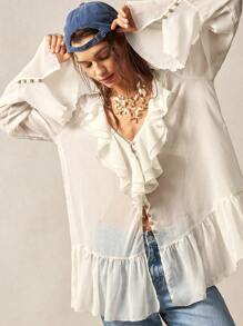 Bohemela 波西米亚风女式衬衫，透视上衣 - 米色 - 查看 3