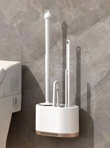 4-Piece Wall-Mounted Toilet Brush Set - No Blind Spot Bathroom Cleaning Tool With Detachable Holder, Light Luxury Bath Accessories For Modern Home (4-In-1 Hygienic Design) Bathroom Decor Summer
