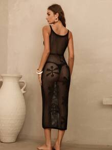 SHEIN Swim Robe élégante noire style jacquard tricoté pour femme, idéale pour les vacances d'été à la plage