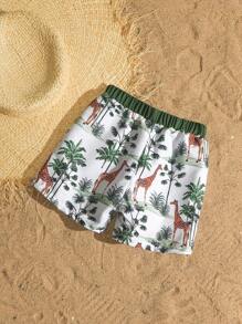 Baby Boy Casual Palm Tree Print Swimming Trunks (Print Randomly) - Green - View 2