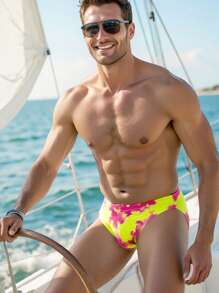 Manfinity Swimmode Men's Tie-Dye Printed Triangle Swimwear - Orange - View 3