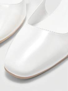 CUCCOO BIZCHIC Women's Fashion White Low Heel Square Toe Mary Jane Flats, Commuting, Casual, Party, Shopping, Holiday Wear - White - View 10