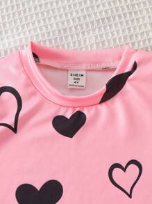 Valentine's Day Young Girl Girls Cute Sweetheart Cat Pattern Round Neck Short Sleeve Long Nightgown Homewear - Multicolor - View 5