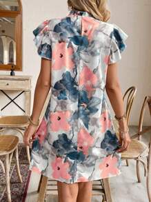 Breezaya 女士时尚花卉印花荷叶边袖连衣裙度假海滩装