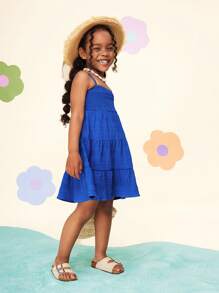 Young Girl Solid Color Woven Fitted Casual Camisole Dress