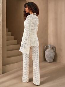 SHEIN Tall Woman Crochet Detailed Two Pieces Outfit - Apricot - View 2