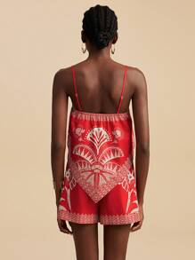 Travachic 2pcs/Set Women Tropical Palm Tree Print Cami & Shorts Set