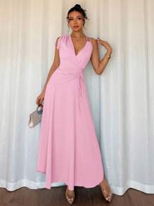 SHEIN Unity Women Elegant Asymmetric Knot Pleated Asymmetrical Hem Cami Dress - Pink - View 5