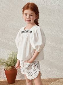 Blossori Girls Loose Fitting French Style Elegant Pullover Top/Shorts Set, Spring/Summer - Black and White - View 5