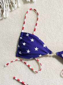 Swim Mod Bộ 2 đồ bơi in hình cờ Hoa Kỳ gợi cảm có dây đeo có thể điều chỉnh cho nữ và quần bikini hở hang cắt cao, ngày 4 tháng 7 - Nhiều màu - Xem 4