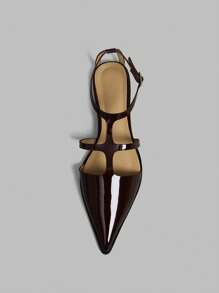 Ontre Fashionable Commuting T-Strap Pointed Toe Mary Jane Flat Shoes - Coffee Brown - View 5