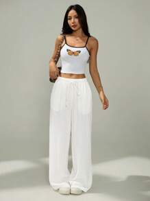 SHEIN PETITE Pantaloni larghi casual sciolti da donna in colore unito