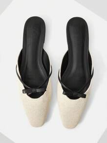 MOTF PREMIUM WOMEN'S FASHIONABLE MINIMALIST SQUARE TOE BOW DECOR FLAT SHOES - Black - View 4