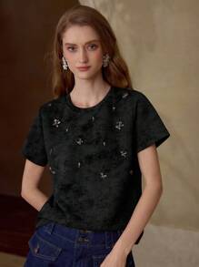 MOTF PREMIUM RHINESTONE BUTTERFLY DETAIL T-SHIRT - Black - View 3