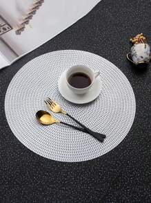 SHEIN 12pcs/Set Silvery Wheat Placemat 15inch Round, PVC Material 3.94inch Round Hollow Cup Coaster, Washable, Easy To Clean, Wipe, Anti-Slip, Heat Resistant, For Room Decor, Dining Tabl