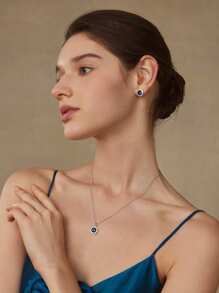 MOTF PREMIUM CONJUNTO DE JOYERÍA BLANCA ENCHAPADA EN PLATINO CON DIAMANTE AZUL - azul real - Ver 2