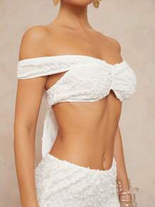 Lumalex 春游夏日度假复活节波西米亚风BOHO海边火辣户外富层次婚礼季宴会成人礼沙滩海边女士纯色露肩上衣和裙子休闲两件套 - 白色 - 查看 6