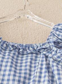 Franclia 女士春夏休闲度假红色格子吊带修身 A 字中长连衣裙 - 藍白色 - 查看 5