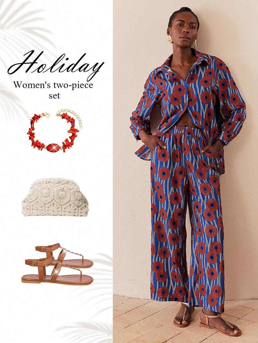 SHEIN Lady Conjunto de dos piezas de ropa de mujer para vacaciones de primavera y verano en estilo color block, conjunto de ropa de playa para mujer - Multicolor - Ver 1