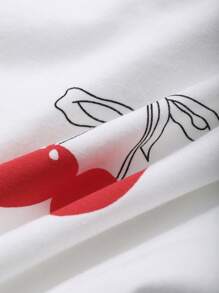 DAZY Women's Cherry Print Trim Round Neck Short Sleeve Casual T-Shirt Cute Tops