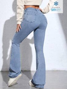 Women's Casual Versatile High Waisted Flared Jeans With Pockets - Light Wash - View 2