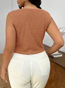 SHEIN Frenchy Plus Size Casual Sleeveless Top With Front Button, Summer - Orange - View 5