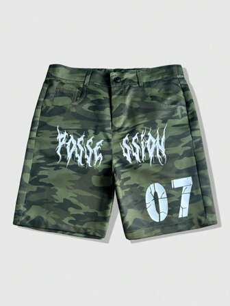 Prep Pantaloncini casual da uomo con stampa decorativa e motivo mimetico