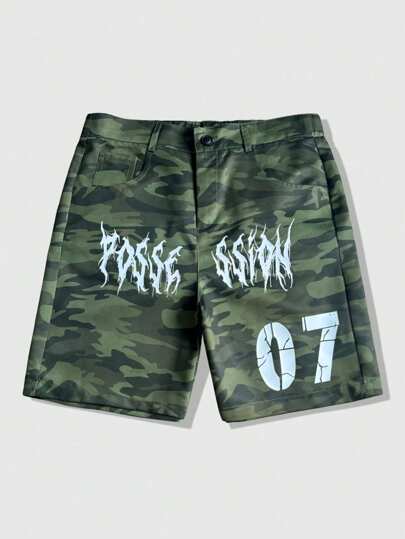 Prep Pantaloncini casual da uomo con stampa decorativa e motivo mimetico