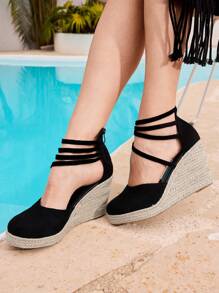 Styleloop 女士休闲简约坡跟厚底度假鞋 - 黑色 - 查看 3