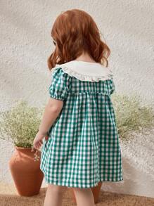 Blossori Baby Girls' Spring/Summer French Elegant Green Plaid Dress