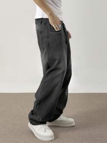 Manfinity Hypemode Pantalones vaqueros de hombre con bolsillos sesgados y pierna ancha con ajuste holgado