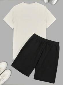 RueChic Ensemble T-shirt et short régulier à motif géométrique pour homme