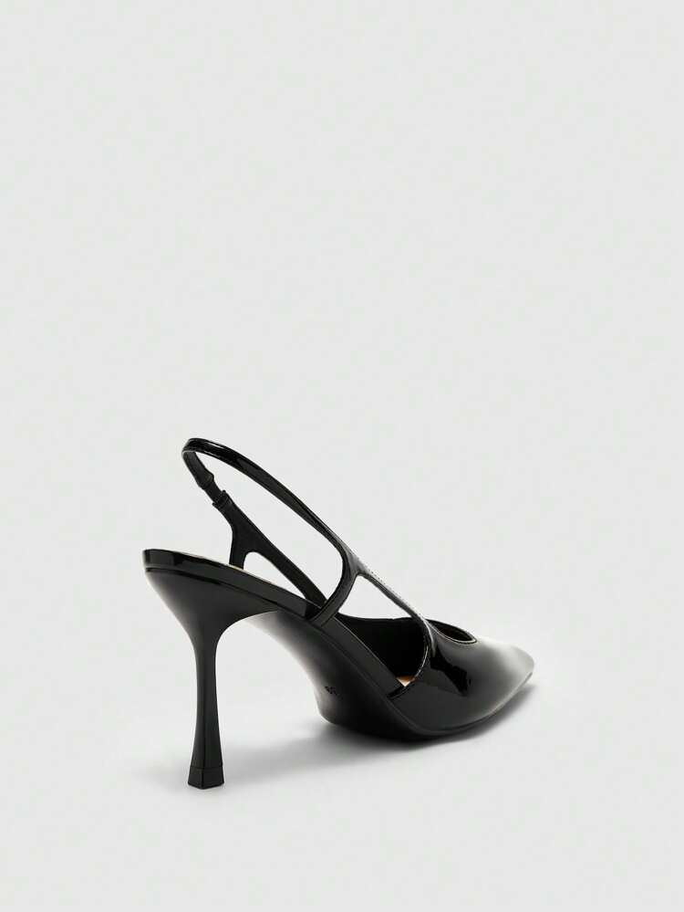 CUCCOO BIZCHIC Tacones altos de punta fina de cuero patentado negro minimalista para mujer, adecuados para ir al trabajo, citas, fiestas, bodas y vacaciones