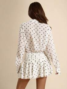 SHEIN BAE Solid White Polka Dot Long Sleeve Sheer Chiffon Dress, Vacation Dress, Chiffon Dress, White Graduation Dress, Little White Dress, Spring/Summer,Polka Dot Dress