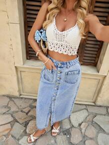 Women Denim Skirts - Light Wash - View 7