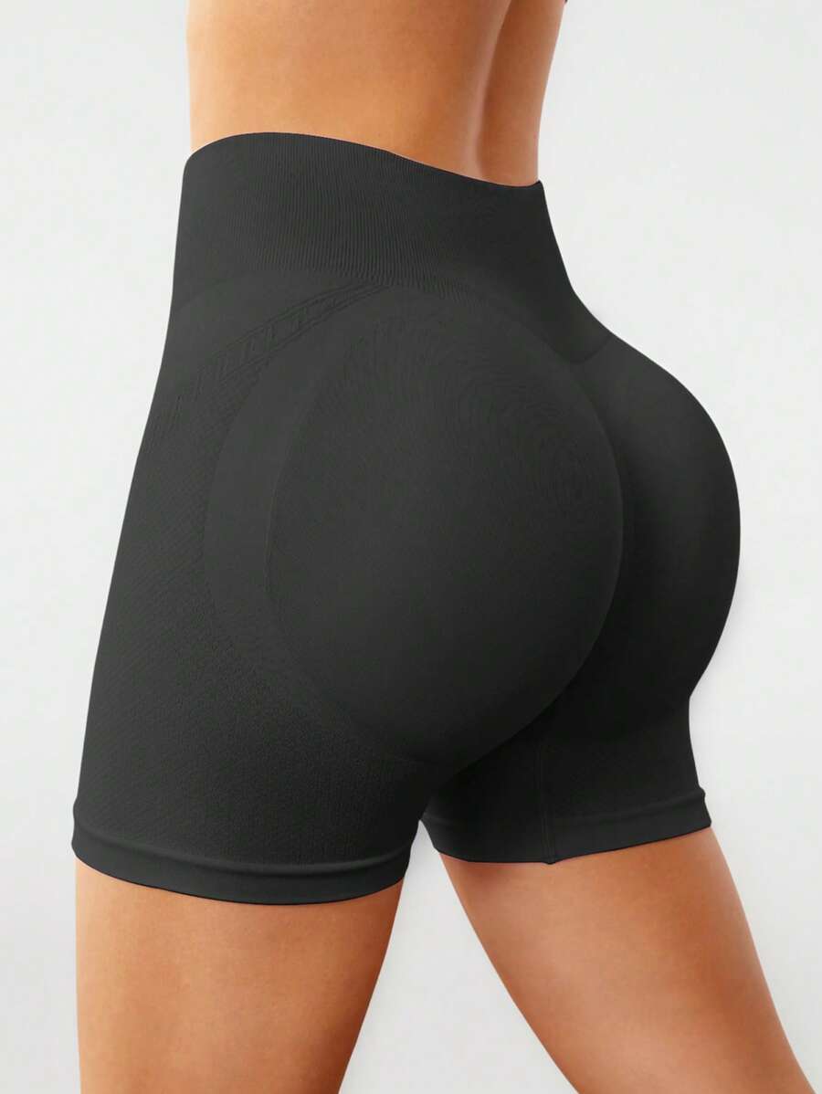 Easithlete Wide Waist Band Sports Biker Shorts Legging Shorts Stretchy Shorts - Black - View 1