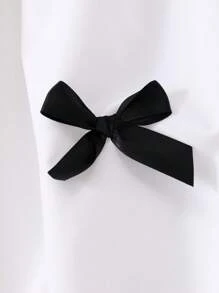 SHEIN 青少年女孩优雅吊带背心腰部系带蝴蝶结装饰 A 字连衣裙