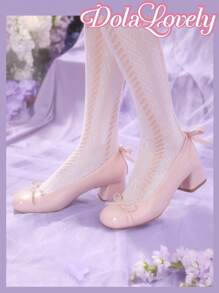 Dola Lovely 圆头蝴蝶装饰高跟鞋，时尚女士粗跟高跟鞋