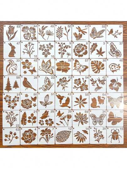 64 piezas Plantillas decorativas con diseños de isla verde, flores, plantas y mariposas huecas para álbumes, pintura y aerografía, útiles escolares, de vuelta a la escuela