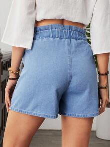 EMERY ROSE Mature Denim Shorts vaqueros holgados y casuales de talla grande para mujer con volantes, cordón en la cintura y bolsillos - Azul - Ver 2
