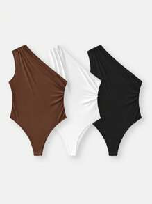 SHEIN BASICS 3件套休闲纯色针织无袖修身女式连体衣 - 彩色 - 查看 1