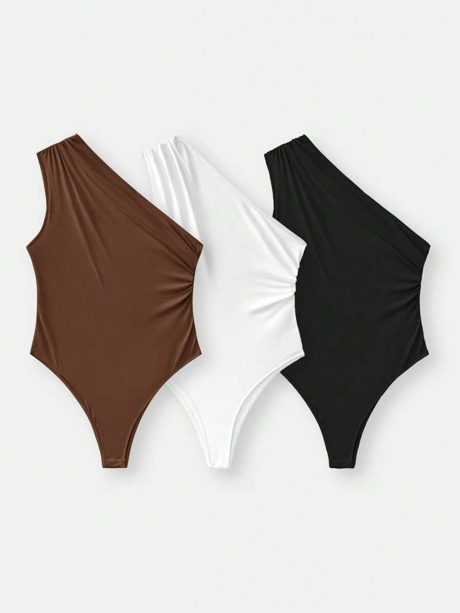 SHEIN BASICS 3件套休闲纯色针织无袖修身女式连体衣 - 彩色 - 查看 1