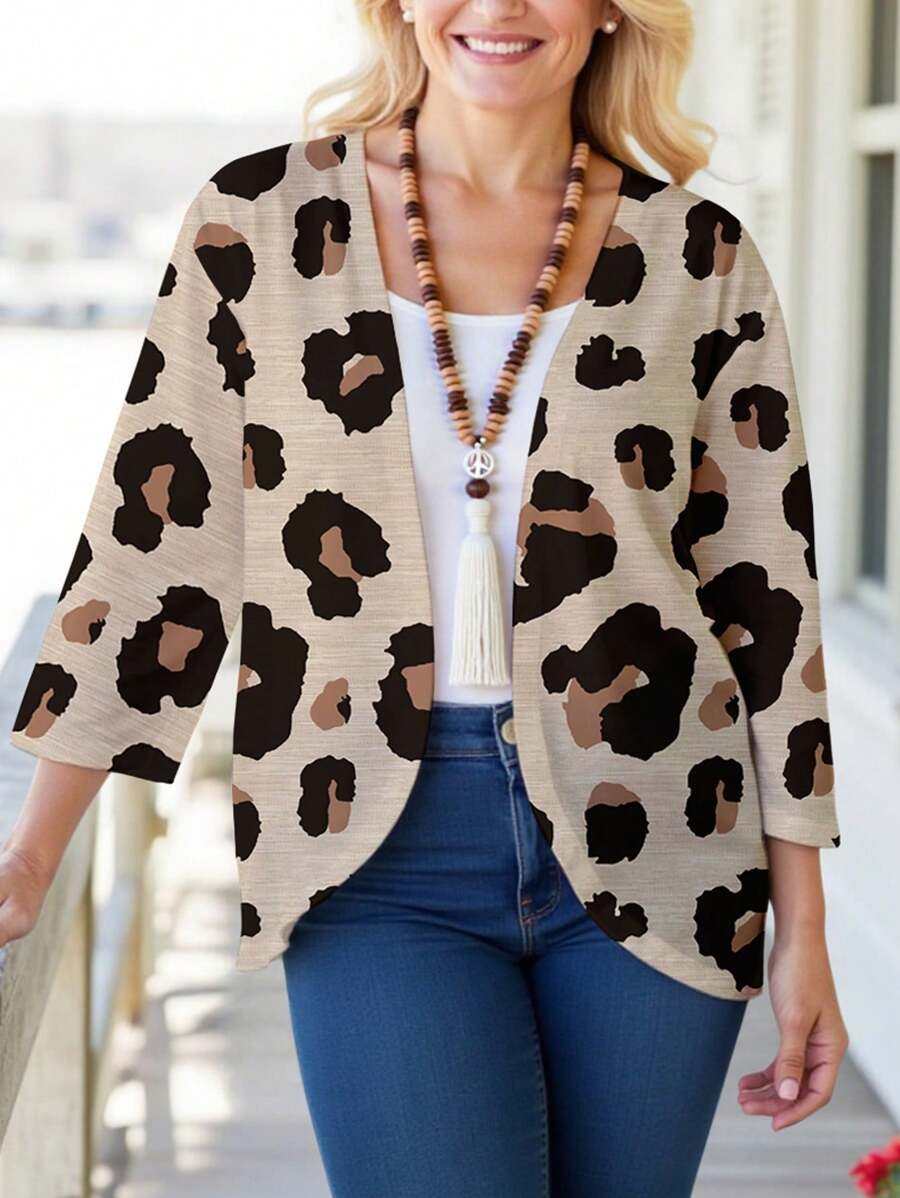 EMERY ROSE Plus Size Women Casual Minimalist Full Print Thin Jacket Fall Clothes Winter Clothes Autumn - White - View 1