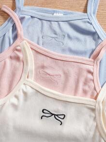 Tween Girl 6 件套 淡粉色、杏色、蓝色吊带背心、针织爱心和蝴蝶结刺绣短裤和汗衫休闲内衣套装，春夏 - 彩色 - 查看 7