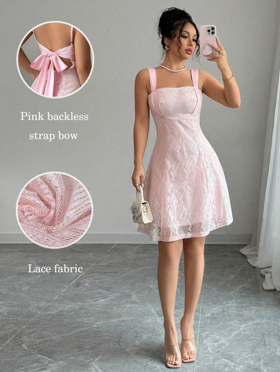 Selianne 无肩带高腰 A 字形优雅浪漫女式连衣裙 - 淺粉色 - 查看 1