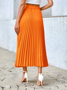 SHEIN Privé Falda elegante plisada de cintura elástica de unicolor para el trabajo diario de las mujeres