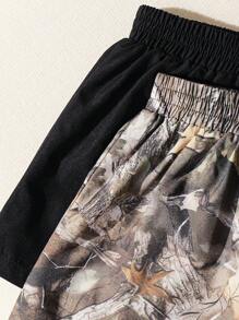 SHEIN 2 件套碎花字母拼接松紧腰休闲短裤套装，母子款 - 彩色 - 查看 6