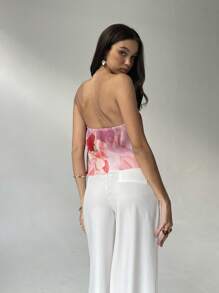 Aloruh Women Elegant Floral Print Bandeau Top, Summer