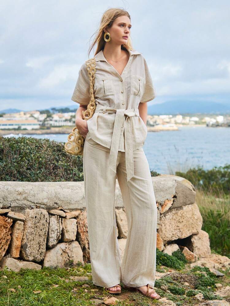 LINEN POCKET PATCHED BLOUSE
